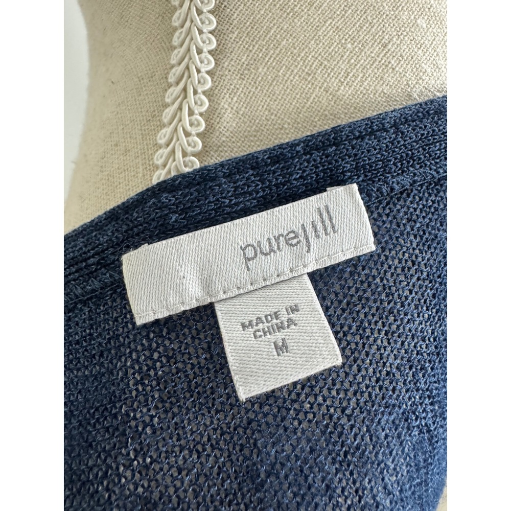Pure Jill Womens Blue Linen Blend Sheer Knit Tunic Top Relaxed Oversized - Picture 5 of 7